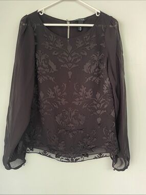 White House Black Market Women’s Black Damask Sheer Blouse 6